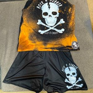 Rock N Horror cut off shirt and mesh shorts set